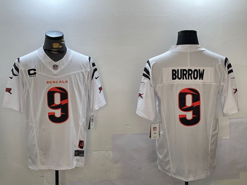 Men Cincinnati Bengals #9 Burrow White Throwback three generations 2024 Nike Limited NFL Jersey style 1->women nfl jersey->Women Jersey